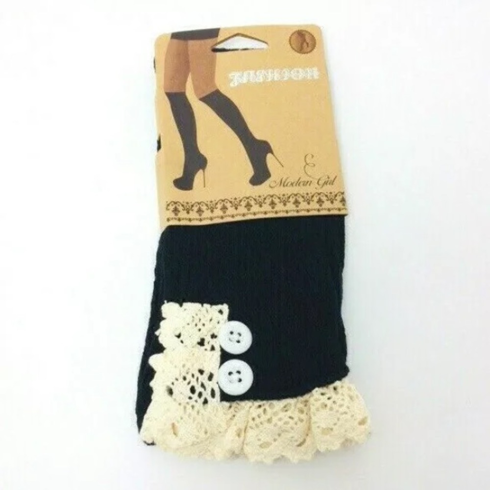 Boot Sock Herringbone Pattern-Crotchet Black-NWT